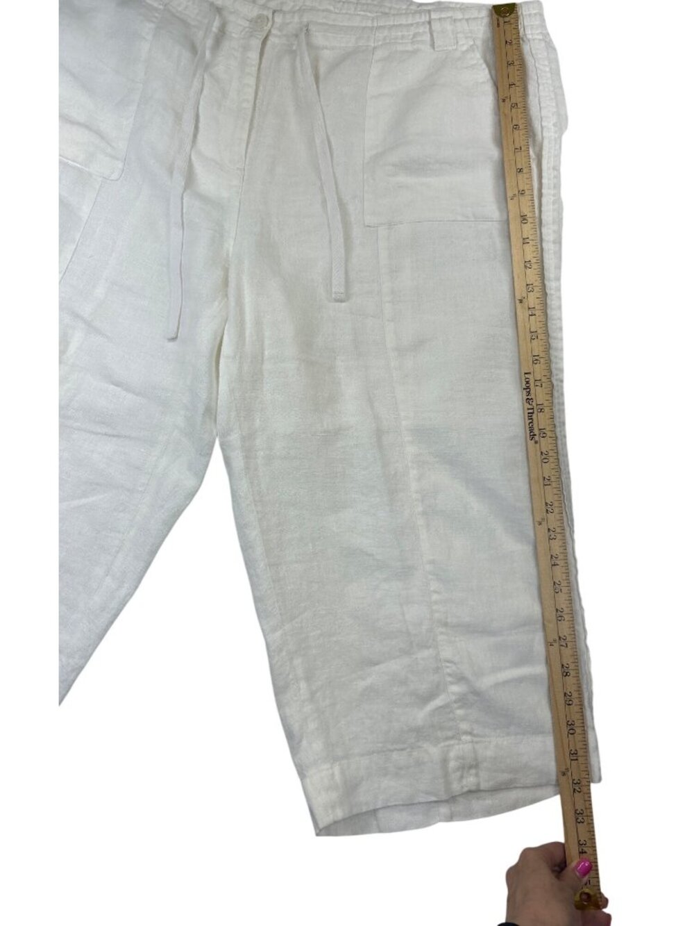 Talbots Irish Linen Cropped Pants Women's 18W White Drawstring Waist Resortwear - Picture 13 of 16